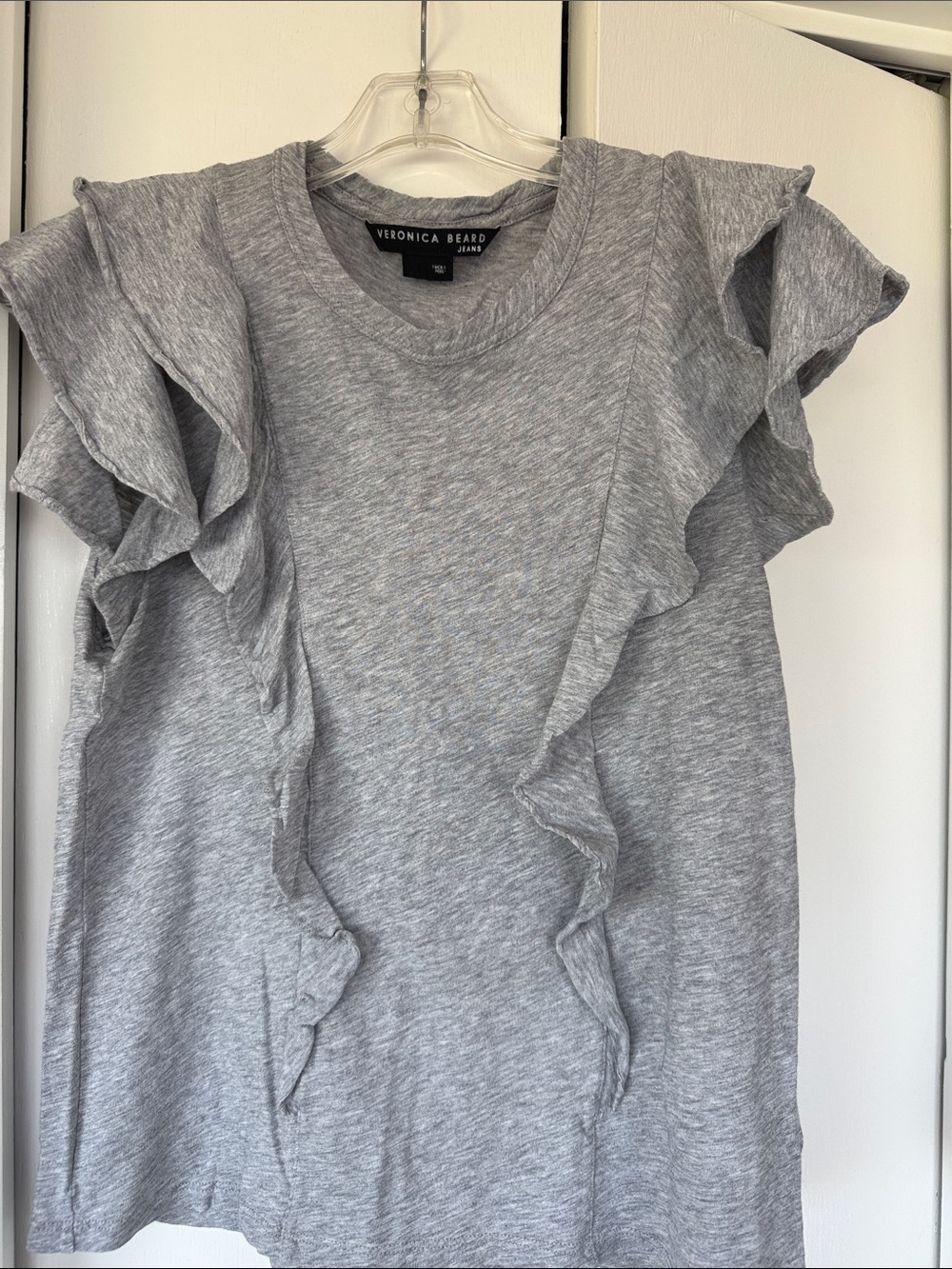 Veronica Beard Gray Ruffle Sleeve Tee